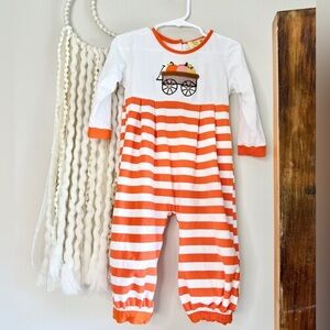 12-18m Busy Bee Smocks Fall Pumpkin Jumpsuit Bubble Long Romper Knit